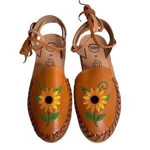 Fatima Artesanias Boho Huaraches Sunflower Ankle Tie Sandals Size MX 23 US 6